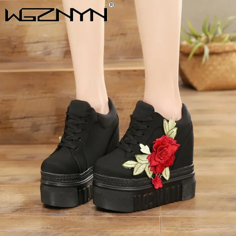 

2021 Spring Women Ankle Boots Girls Platform Shoes Wedges High Heel Sneakers 11CM Height Increasing Shoes Woman Tenis Feminino
