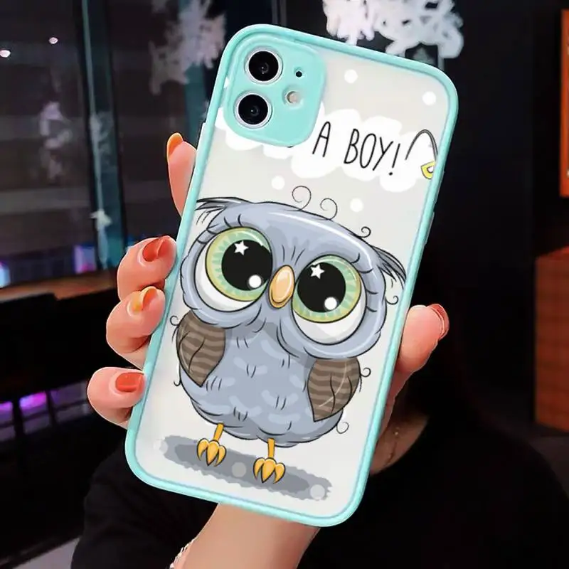 

cute Owl Lover Cartoon Phone Cases Matte transparent For blue iPhone 12 Mini 11 Pro XR XS Max 7 8 Plus X Back Cover