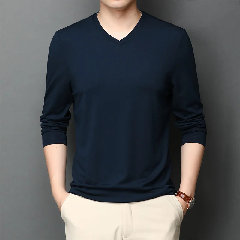 

2021 tops tees men V-neck long-sleeved t shirt men loose solid color fashion t shirts jke2647