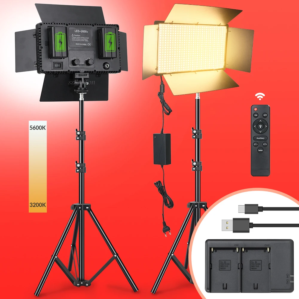 Painel de Luz de Vídeo Painel para Câmera Lâmpada de Preenchimento 3200-5600k com Controle Bi-color Remoto Fotografia Iluminação Photo Studio U600 Led