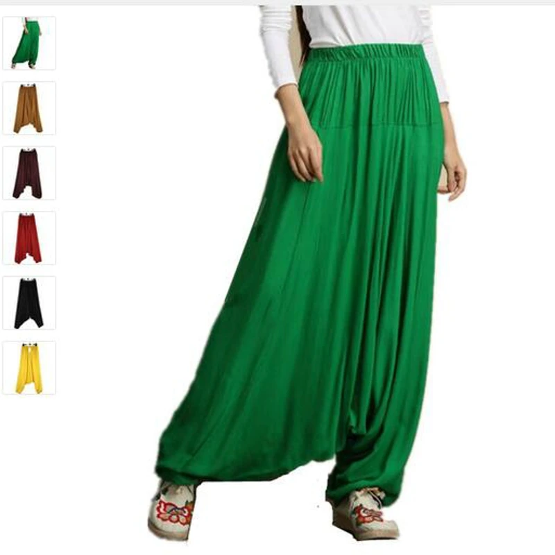 

M-2XL Summer Women Wide Leg Loose cotton Linen Dress Pants Female Casual Skirt Trousers black green white