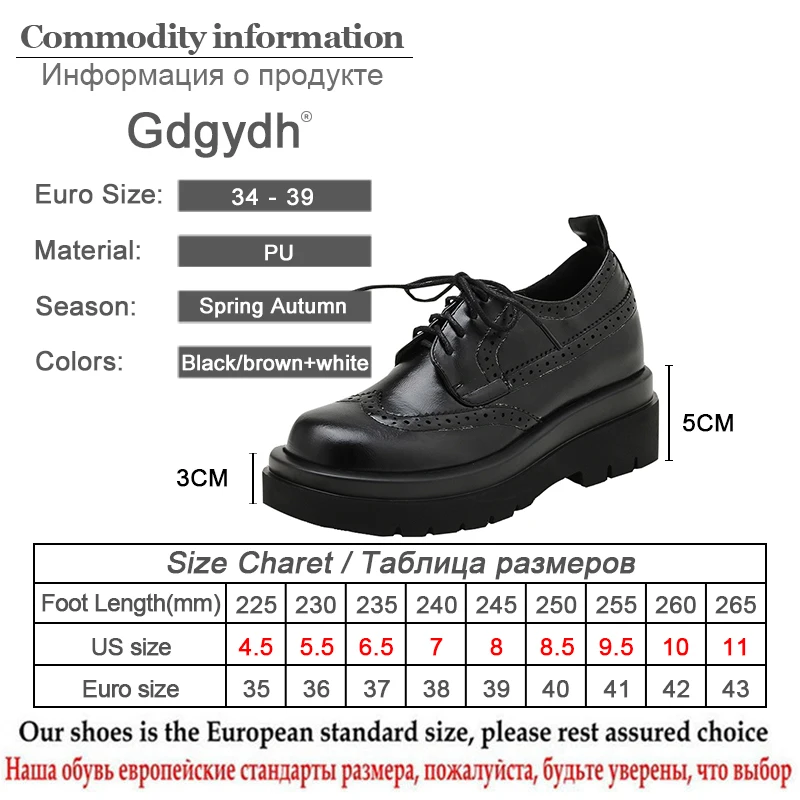 

Gdgydh Womens Brown Brogue Heeled Shoes Block Heel Platform Casual Shoes Woman Lace Up Pacthwork Thick Bottom British style