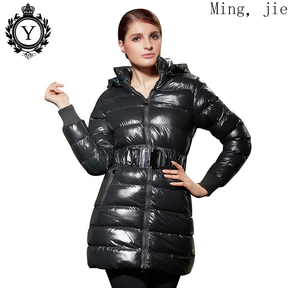 

New Style Nylon Shiny Mid-length Cotton Jacket Coat Women Europe and America Warm Autumn and Winter Luxury Bubble