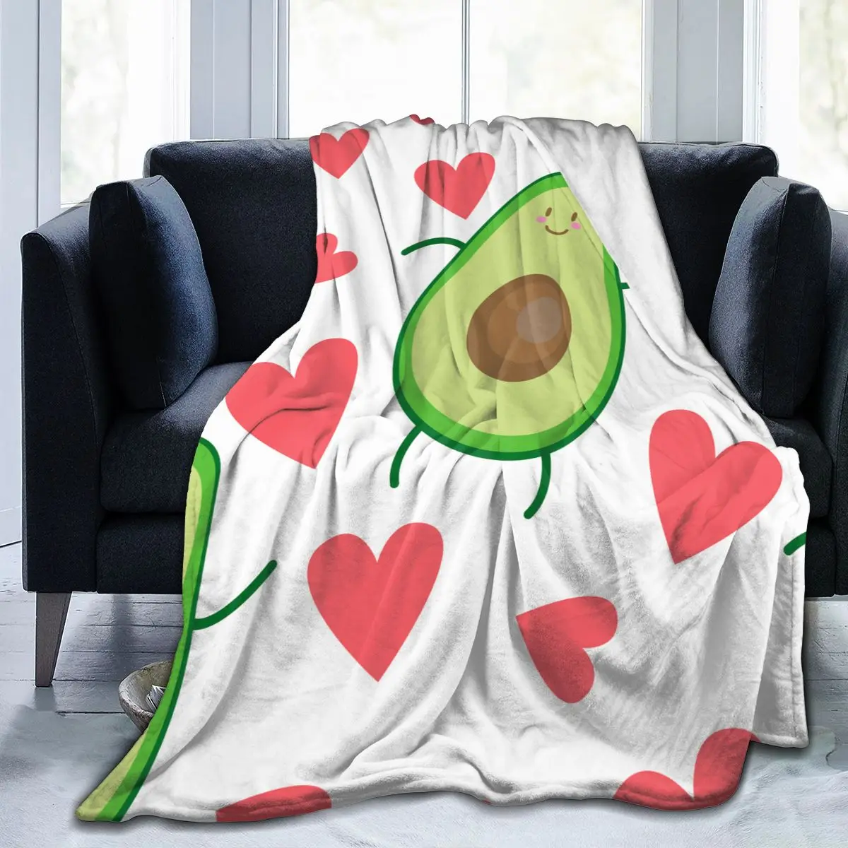 

Soft Warm Flannel Blanket Avocado Heart Pattern Travel Portable Winter Throw Thin Bed Sofa Blanket