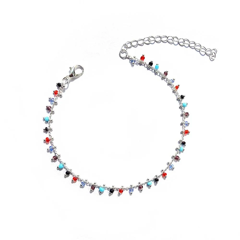 Браслет на ногу с разноцветными рисовыми бусинами и кисточками для женщин Модный