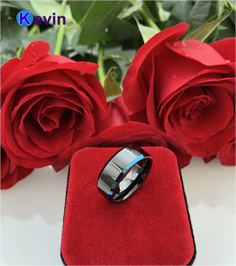 Black Blue Tungsten Carbide Ring Wedding Band For Men Women Bevel Edges And High Polished Finish | Украшения и аксессуары