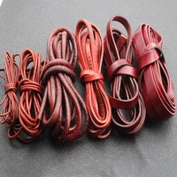 2m genuine leather cord for bracelet jewelry making retro red brown round flat cow leather rope string thread 1 5 2 3 4 5 6 8 mm