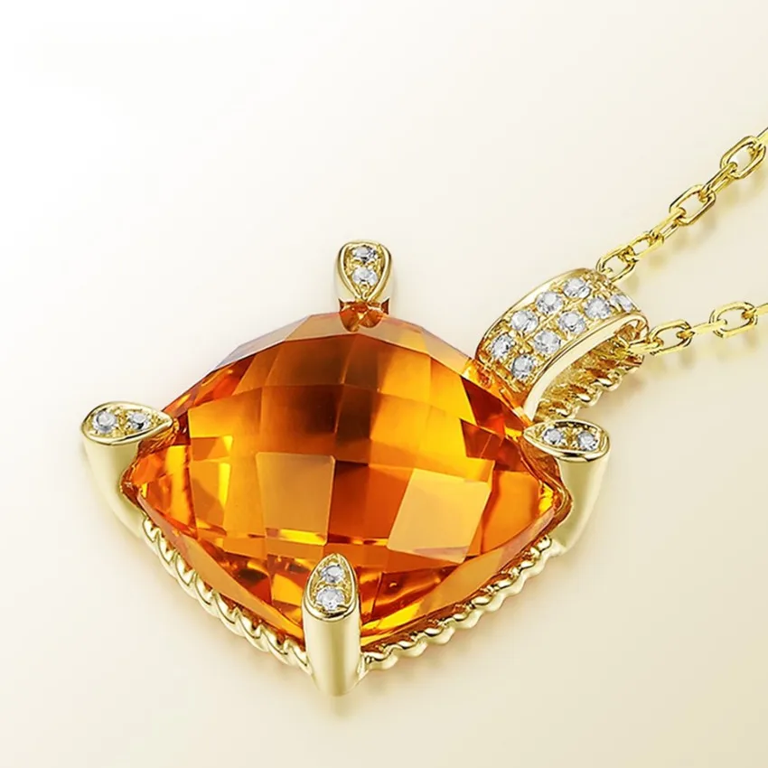 

Трендовый светильник, желтое золото, цвет, квадратная форма, кабошон, цитрин, кристалл, подвеска, ожерелье для женщин, ювелирные изделия