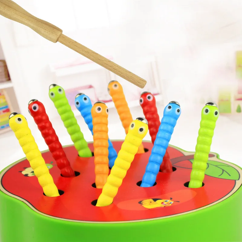

Toddler Wood Magnetic Blocks Toy Lovely Fruit Block Toys Red Strawberry/Apple Catch Suck out Insects Children