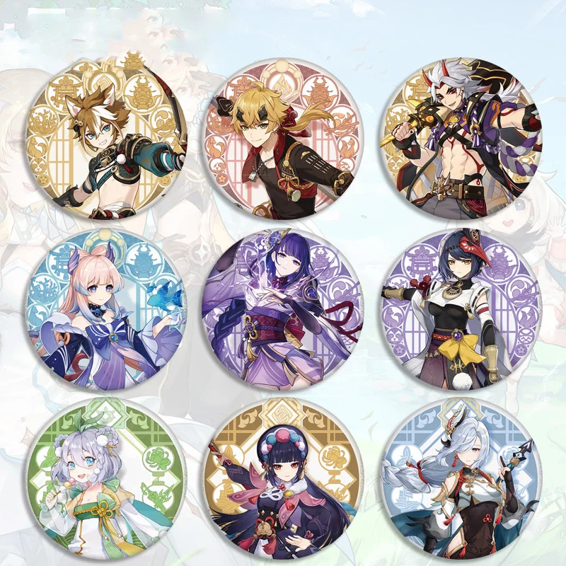 

Genshin Impact Anime Cosplay Pins Yae Miko Shenhe Arataki Itto Kujou Sara Raiden Shogun Kokomi Thoma Gorou Yun Jin Propss Badges