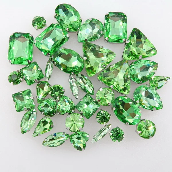 A9 Peridot 50 шт./пакет формы микс серебро коготь Установка ясный и желейные конфеты стеклянные стразы цвета Кристалл пришить стразы торжественное платье туфель и сумки diy кружевной отделкой - Цвет: A9 Peridot