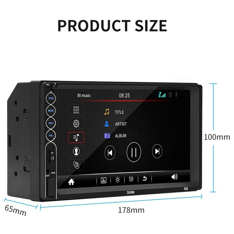 

NEW-7 Inch Double Din Car FM Stereo Radio MP5 Player 2 Din Press Screen Bluetooth USB/TF with Backup Rear-View Camera Support Mi