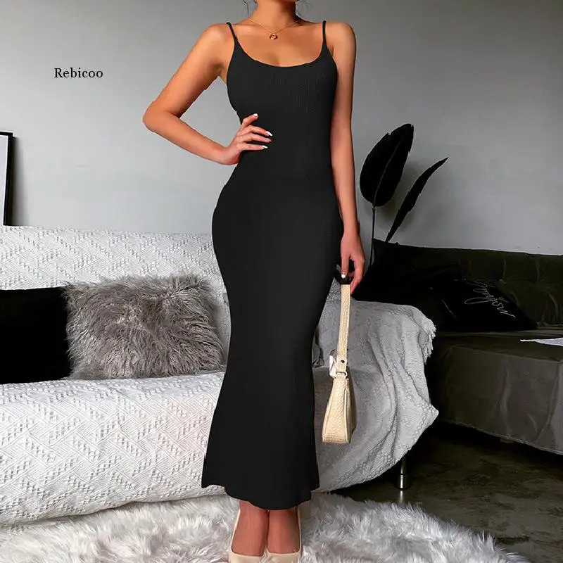 

Женское платье на тонких бретелях, элегантное вечернее облегающее платье миди с открытой спиной, квадратное летнее платье до середины икры