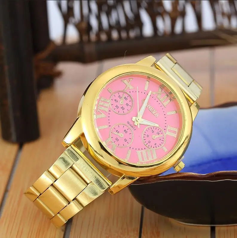 gold pink Бренд 3 глаза серебро Женева Повседневное кварцевые часы Для женщин Нержавеющая сталь платье часы Relogio Feminino дамские часы Лидер продаж - Цвет: gold pink