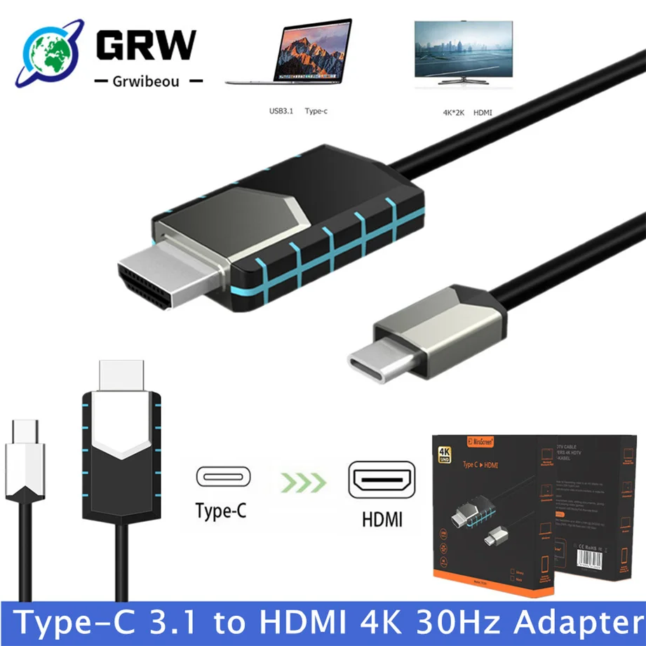 USB C к HDMI-совместимый адаптер 4K 30 Гц кабель Type HDMI для MacBook Samsung S10 Huawei Mate P20 Pro Type-C