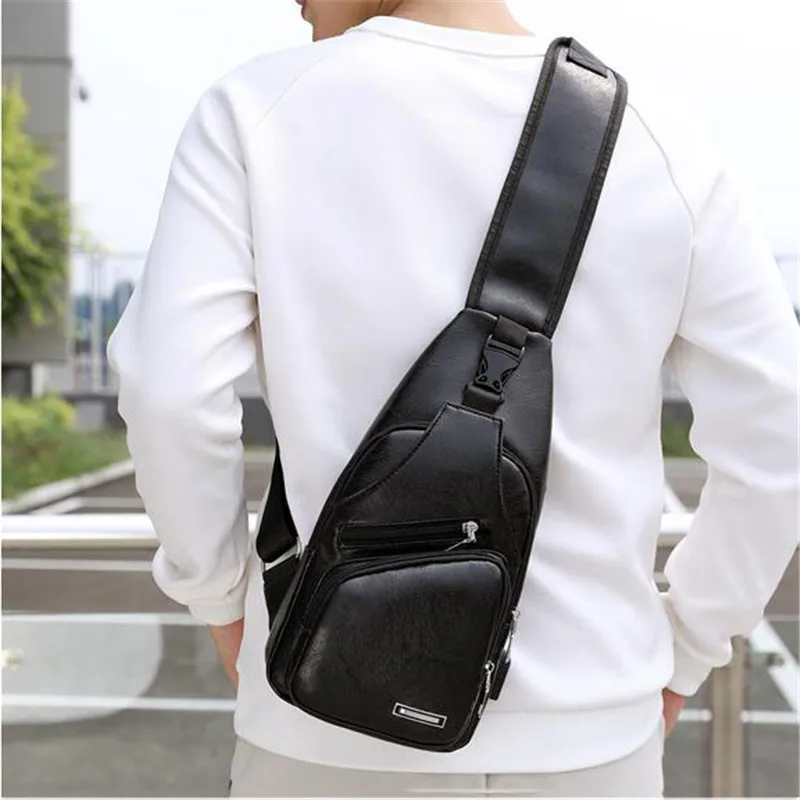 

Newest Fashion Men's Leather Sling Pack Chest Shoulder Crossbody Bag Biker Satchel Men Briefcases Hot Sales 2021