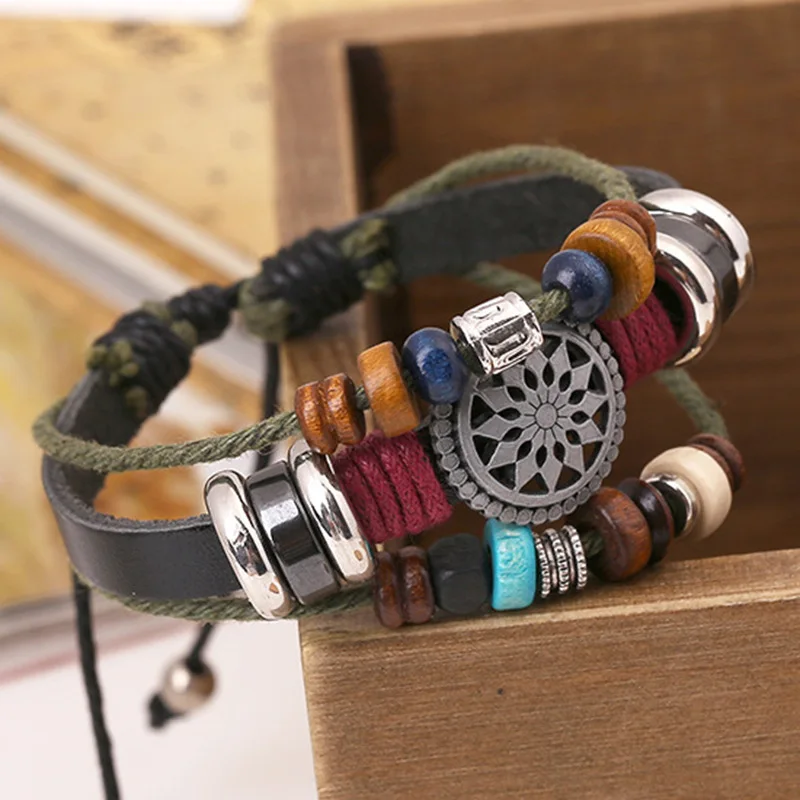 

CUTEECO New Retro personality Charm Cowhide Bracelet for men Multi-layer Fashion Punk Jewelry Dropshipping
