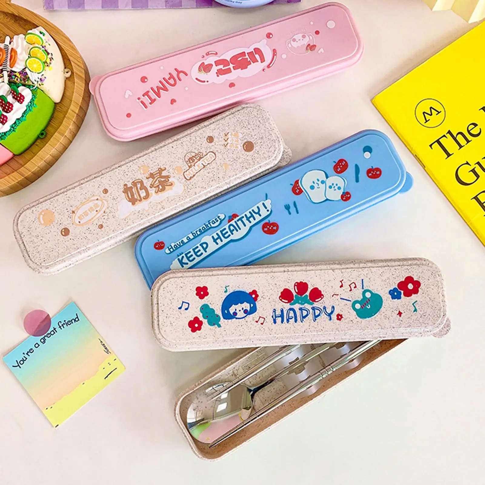 3 шт./компл. Портативный пшеничной соломы бытовой набор столовой посуды