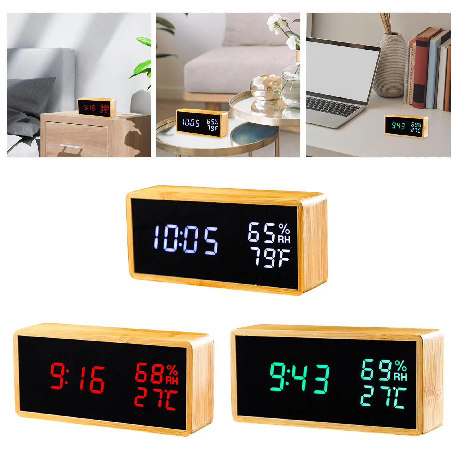 

Digital Alarm Clock with Snooze Temperature 3 Alarm Settings Large LED Display for Desk Teens