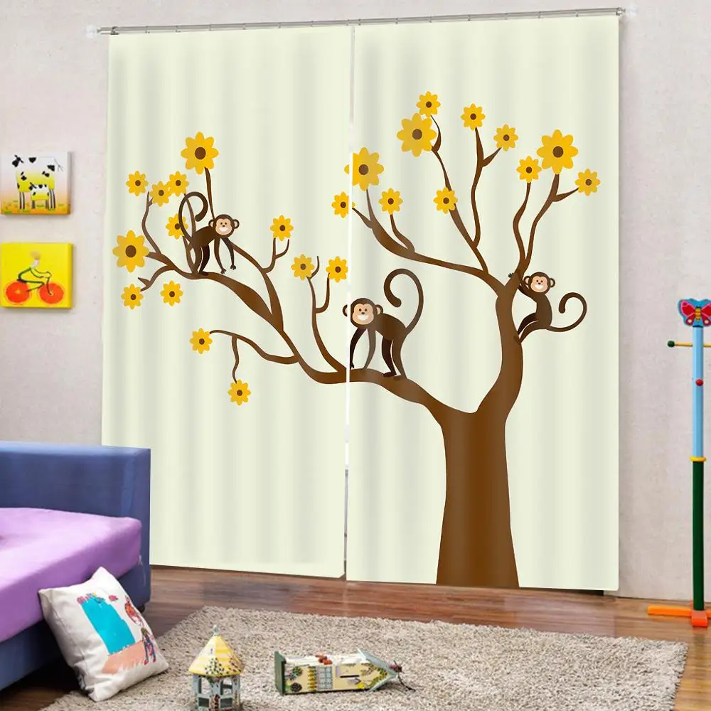 Занавеска для душа с мультяшными животными забавная обезьяна висящая на дереве
