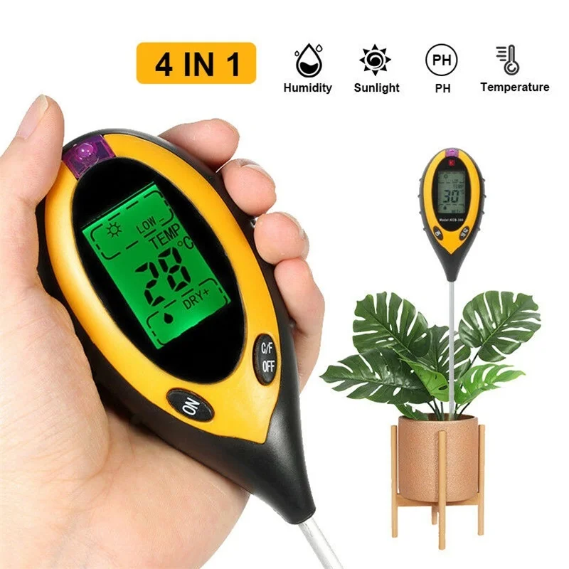 4 в 1 цифровой измеритель PH Монитор влажности почвы температура Солнечный свет