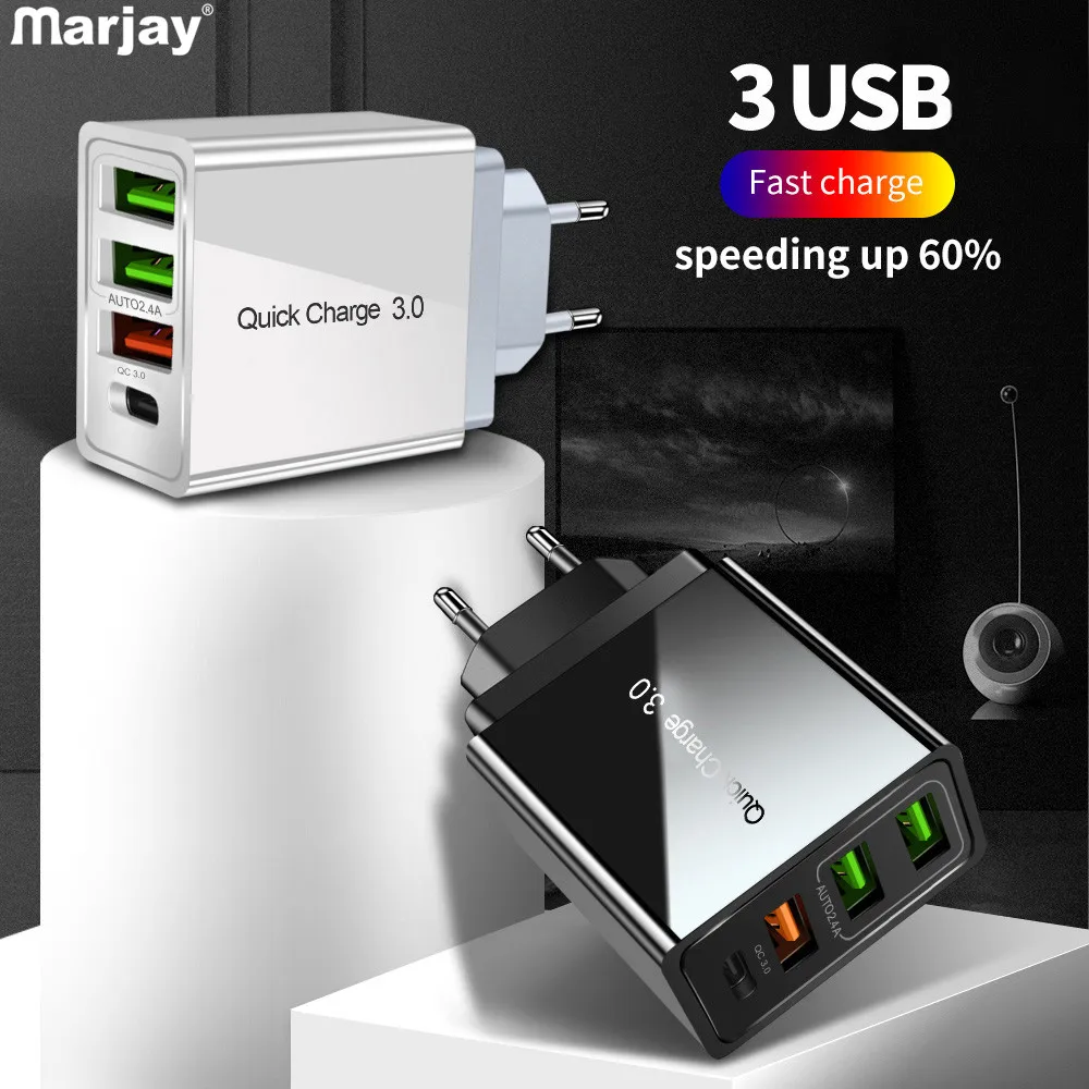 Быстрое зарядное устройство Marjay 18 Вт 3 0 EU US UK Type C PD для iPhone 7 8 X XR USB Xiaomi Huawei Samsung