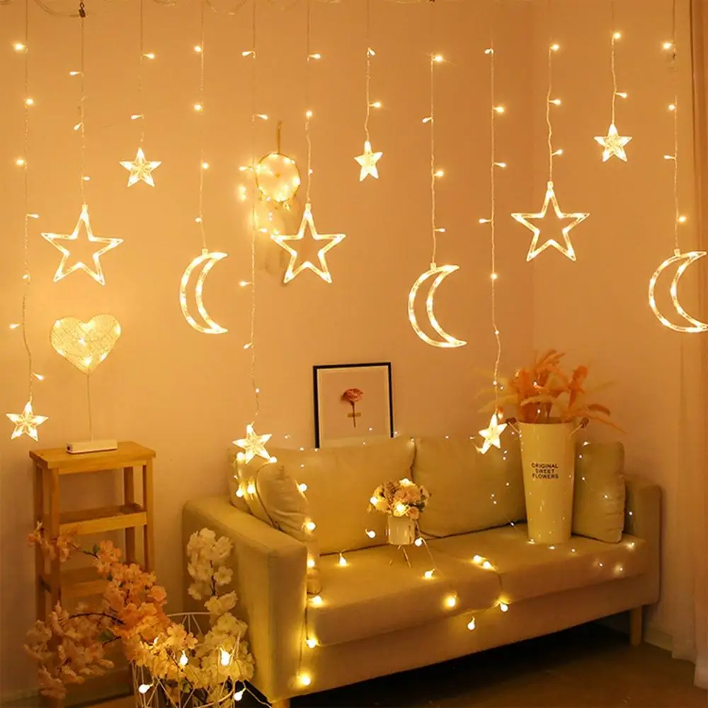 

EU Plug/Battery Moon Star LED Fairy String Light Garland EID Mubarak Ramadan Decoration Christmas Holiday Lighting Wedding Party