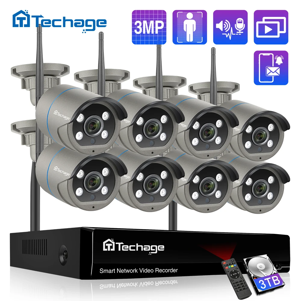 

Video Surveillan 8CH 3MP Security Wireless Camera Kit Humen Detected Two Way Audio Record P2P WIFI IP Camera CCTV WIFI System