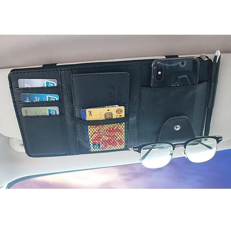 

Car sun visor storage bag eye clip hanging storage bag document holder set driving license card pen plug storage rack