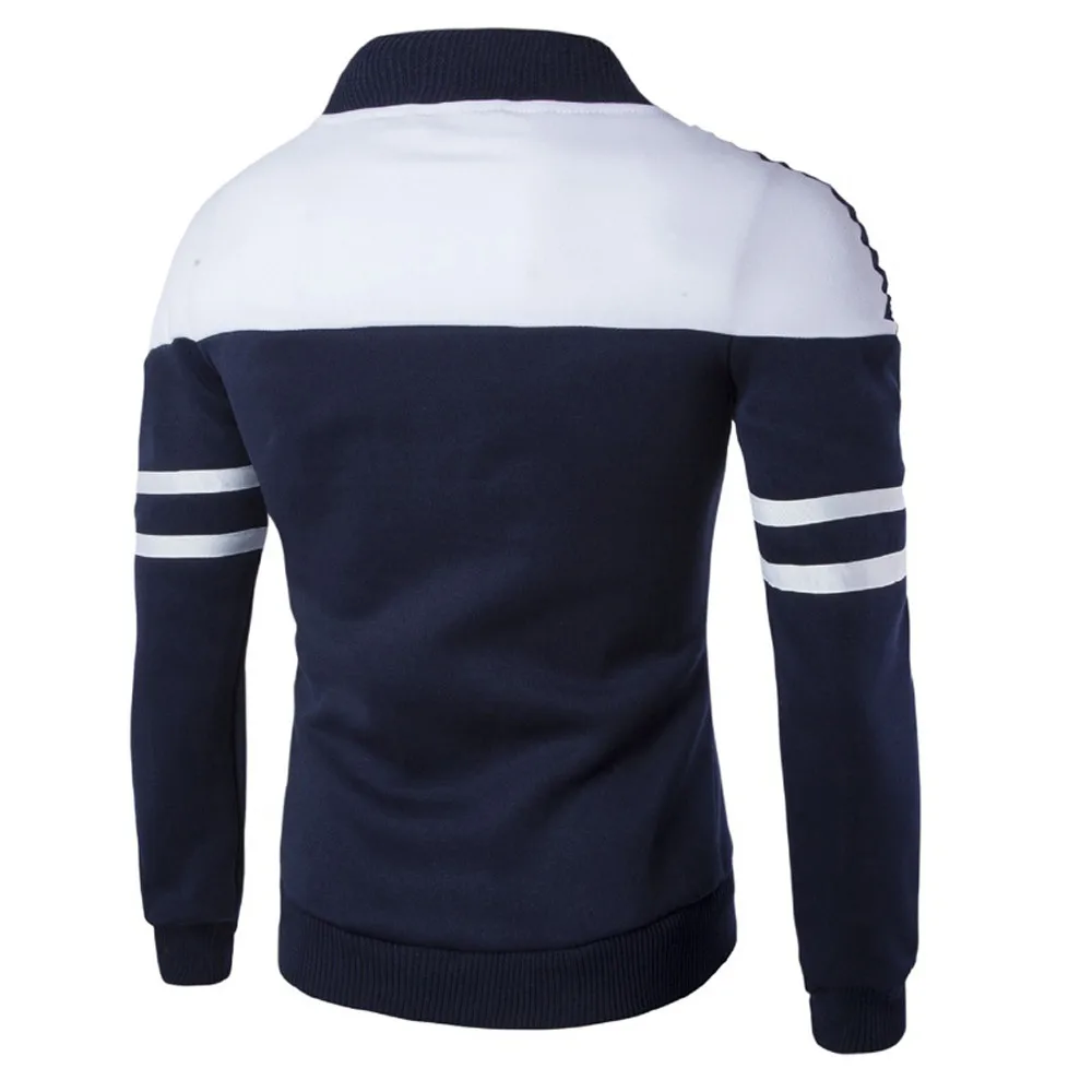 

2020 Fashion Men's Autumn Winter O-neck Collar Zipper Sportswear Patchwork Style Coat Jacket Long Sleeve Coat