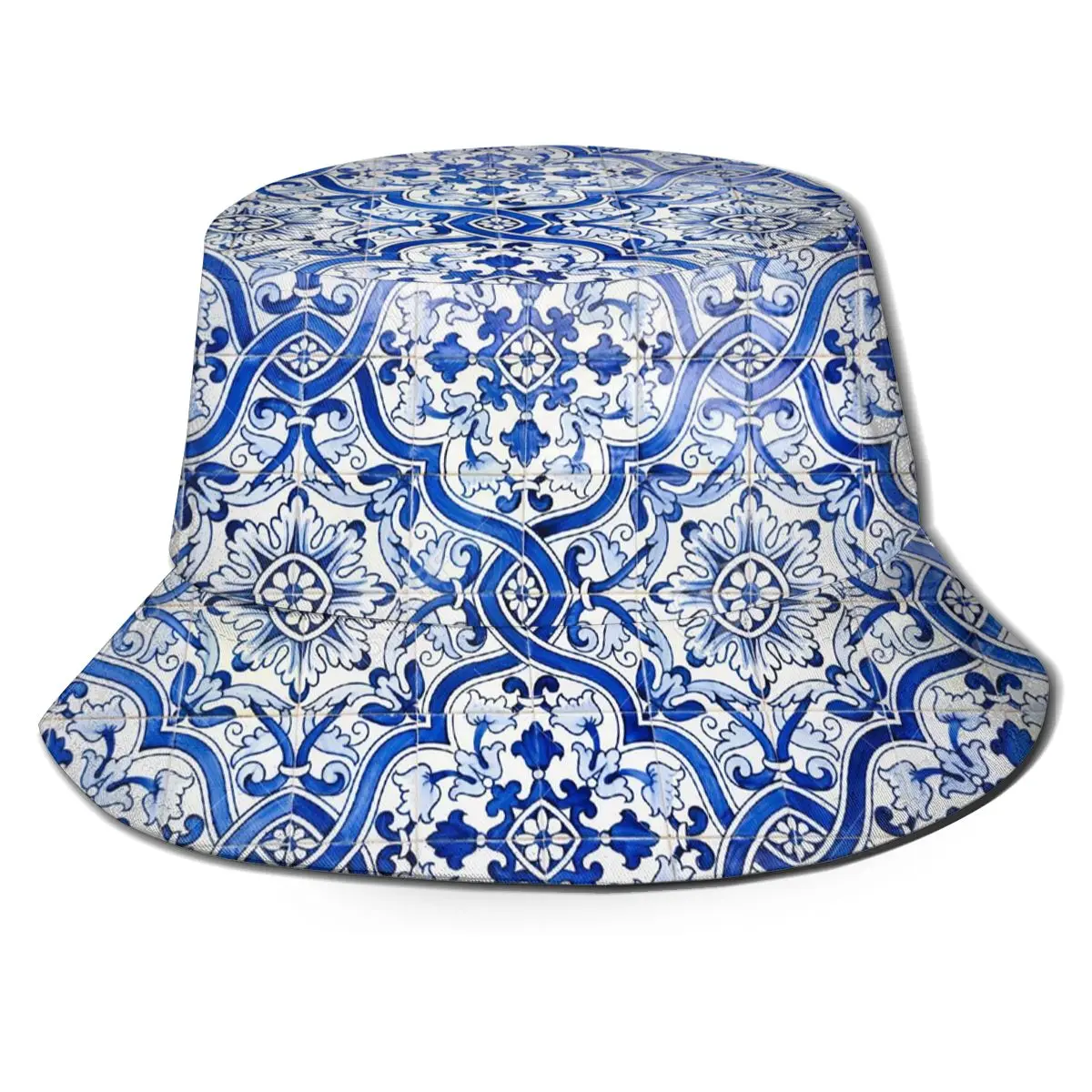 

Blue Portuguese Summer Fisherman Hat Reversible Printed Bucket Hats for Men Anime Cosplay Bucket Cap Cartoon Shading Fishing Hat