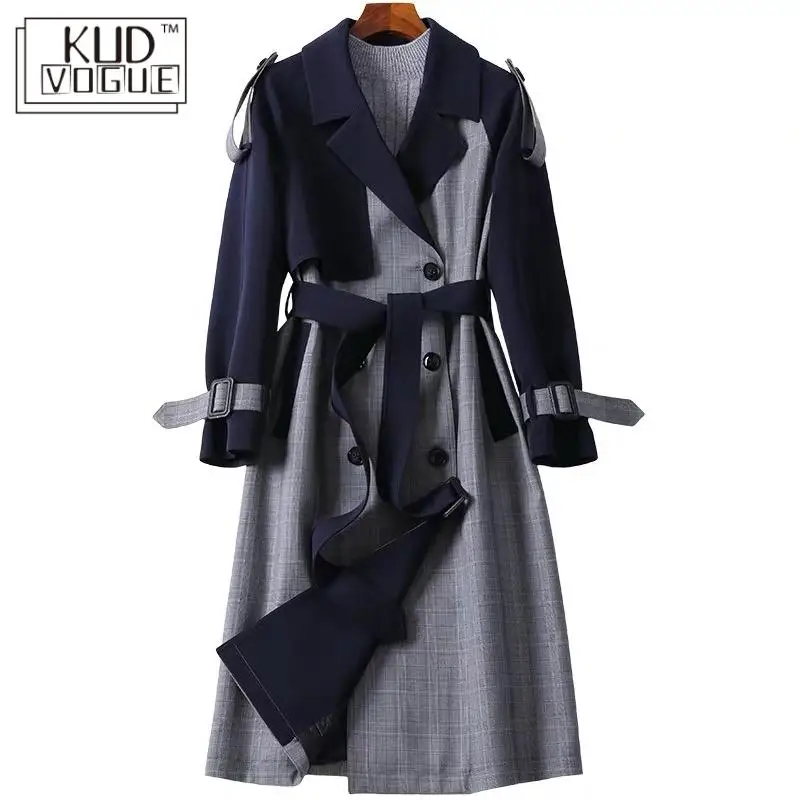 Женский двубортный Тренч в клетку классический длинный английском стиле