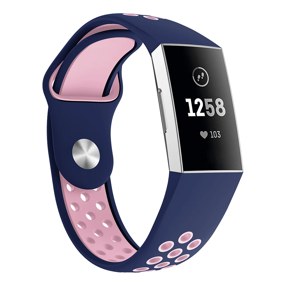 Blue with hot pink Спортивный силиконовый сменный ремешок для Fitbit Charge 3, дышащий браслет, ремешок для часов, ремешок для Fitbit Charge3 - Цвет: Blue with hot pink