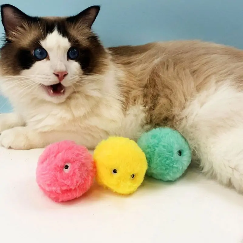 Electric Cat Ball Toys Plush Sounding Interactive Toy For Cat Exercise Bite-resistant Fluffy Cat Self-playing Toy Pet Products