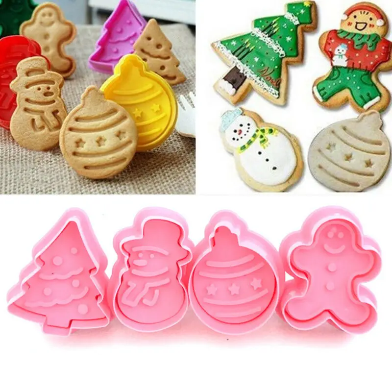 4 шт./компл. маленькое печенье Форма Рождество печенья Плунжер для помадка резак