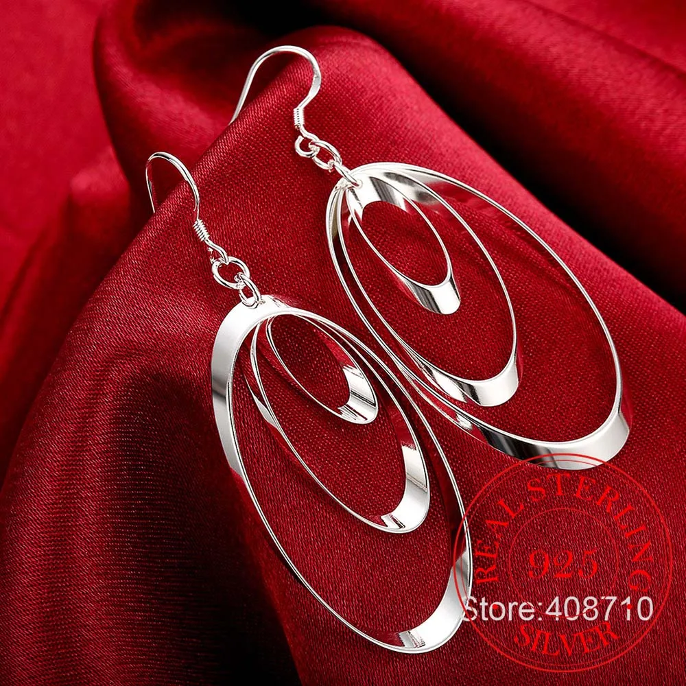 

Classic 925 Sterling Silver Earrings Long Tassel Triple Circles Drop Earrings For Women Oorbellen Brincos