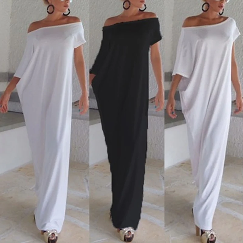

Loose Maxi Dresses Women's Off-Shoulder Wrap Dress Casual Short Sleeves Plus Size Party Spring Long Vestidos Female