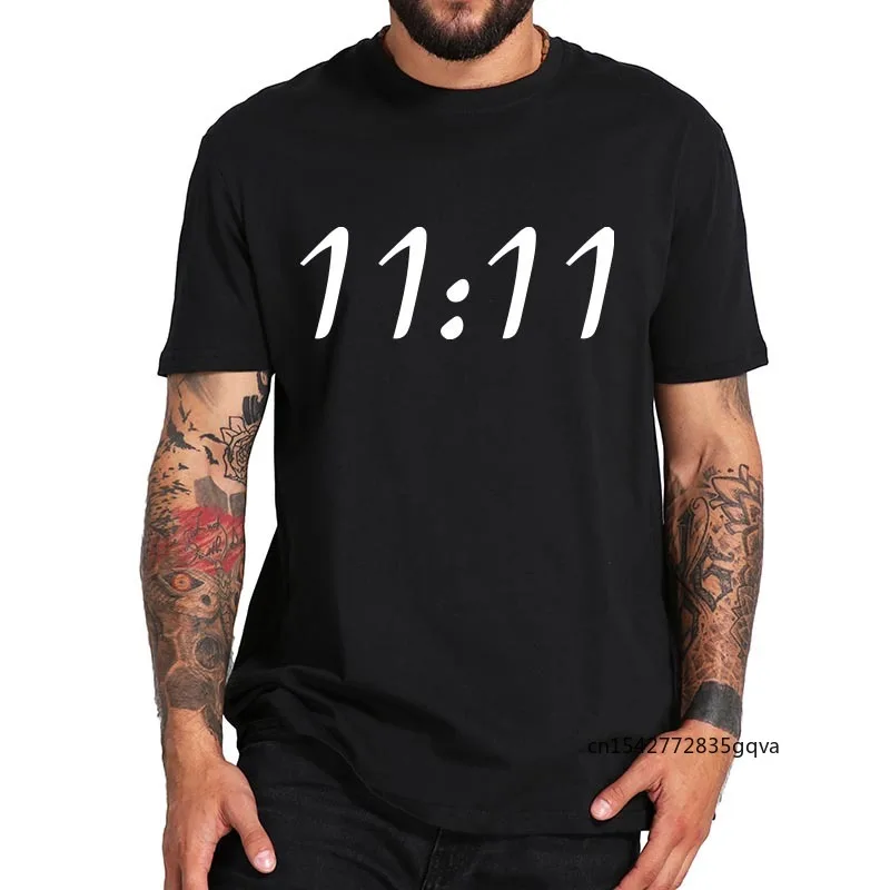 

11:11 Lucky Time T Shirt for Men Funny Creative Design Print Short Sleeve Homme Summer Breathable Men TShirt Size