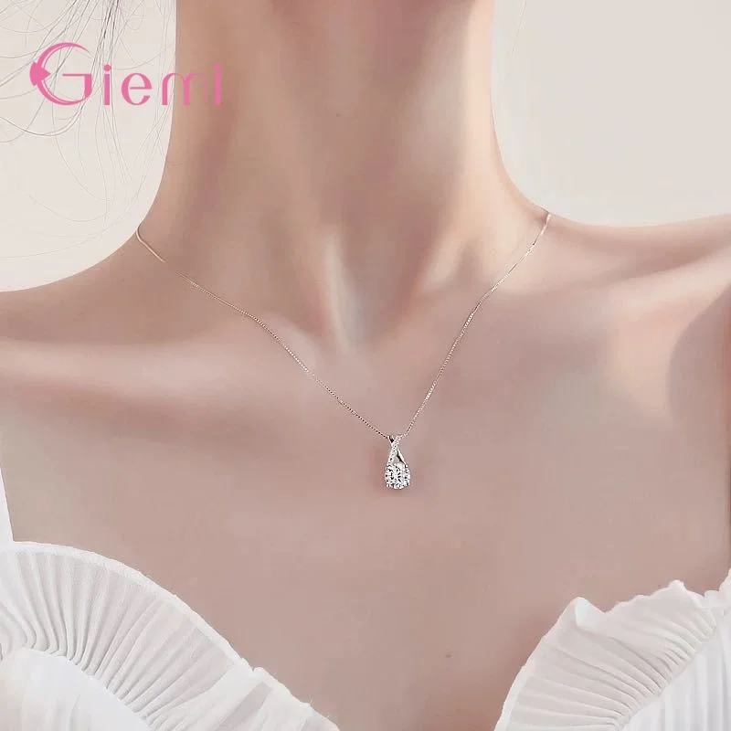 

New Design 925 Sterling Silver Charm Necklace With Sparkling Crystal Pendant For Women Clear CZ Stone Fashion Fine Jewelry