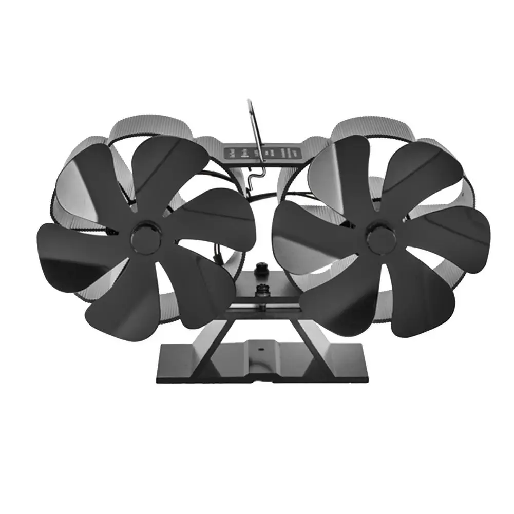 

Black Fireplace 12 Blades Fireplace Fan Double Head Log Wood Burner Eco Friendly Quiet Fan Home Efficient Heat Distribution