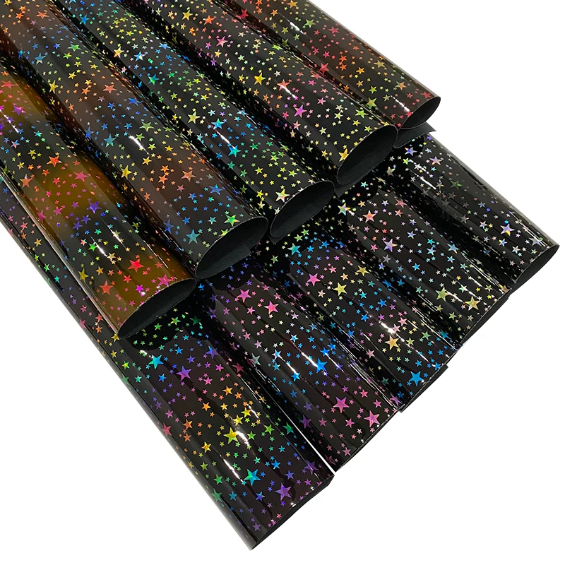 

Star Holographic pattern Mirror faux leather synthetic Sheet for Home Textile /Decorative/DIY Accessories