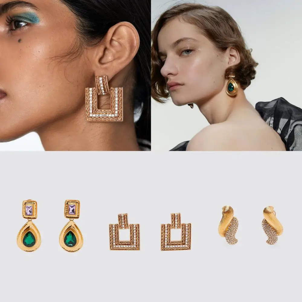 Za Модные женские винтажные серьги массивные золотые квадратные овальные