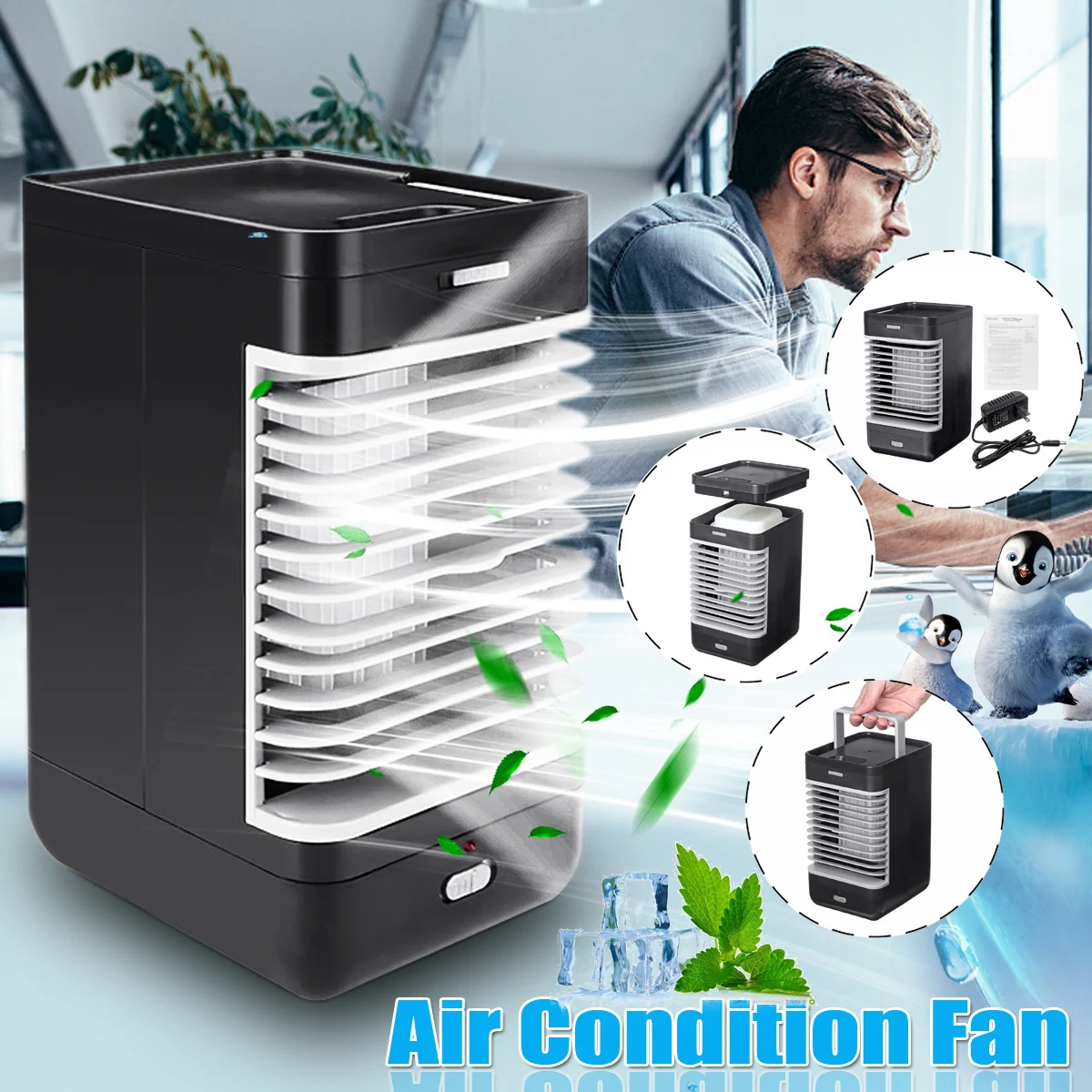 

Air Conditioner Air Cooler Mini Fan Portable Airconditioner Air Cooling EU/US Plug Desktop Air Conditioning Fan AC110V/220V