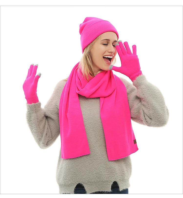 3 шт. зимние шапки для мужчин и женщин шапка шарф перчатки набор шапочки девочек