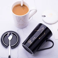 450ml twelve constellations couple coffee cup black white with spoon cover creative gift set tea water milk ceramic mugs