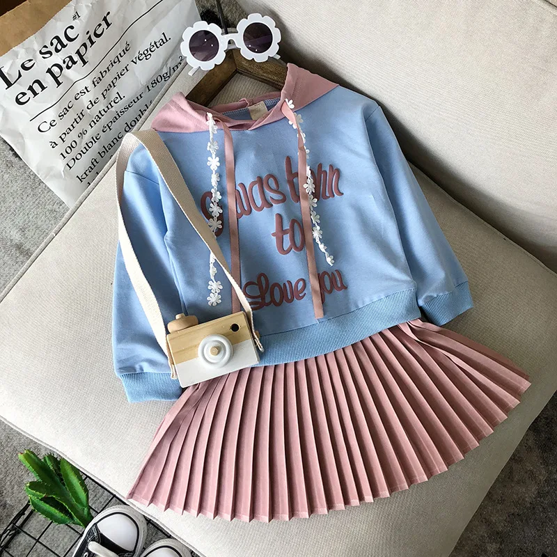 

Children's clothes baby girl's clothes letter dress middle small sweater dress hooded long-sleeved skirt 2pcs girls' clothing