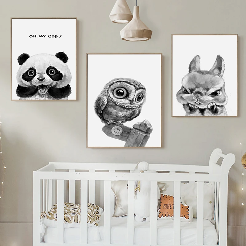 Выражение забавного Милого Животного Панда Кролик Собака холст Художественная