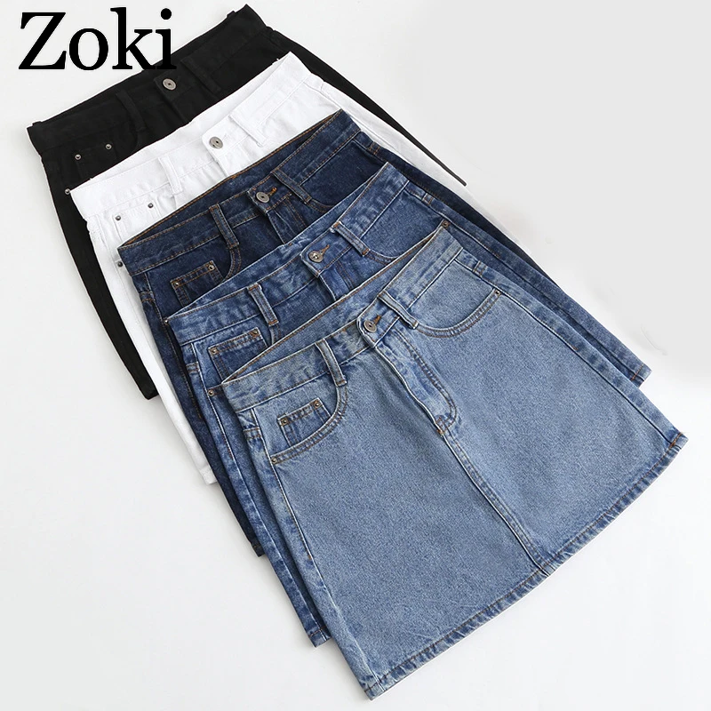 

Zoki Sexy Women Denim Mini Skirt Fashion Summer High Waist Korean Black Skirt Blue Package Hip Jeans Harajuku Plus Size Cotton