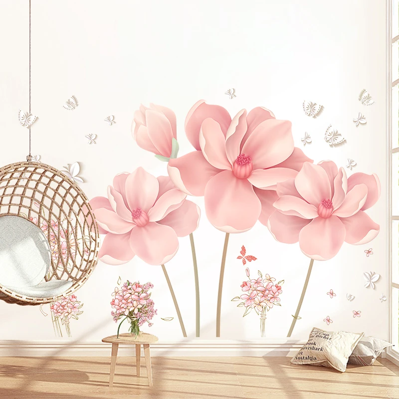 

Large 3D Flowers Wall Stickers Room Decoration Living Room Bathroom Bedroom Headboard Sticker Butterflies Wall Decor Wallpaper