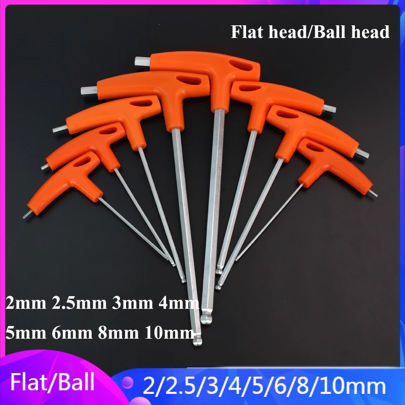 2/2.5/3/4/5/6/8/10mm Flat/Ball Head Hex Key Allen Wrench Hand Tool T-Handle Hex Key Wrench Ball End Allen Hex Key Wrench Spanner